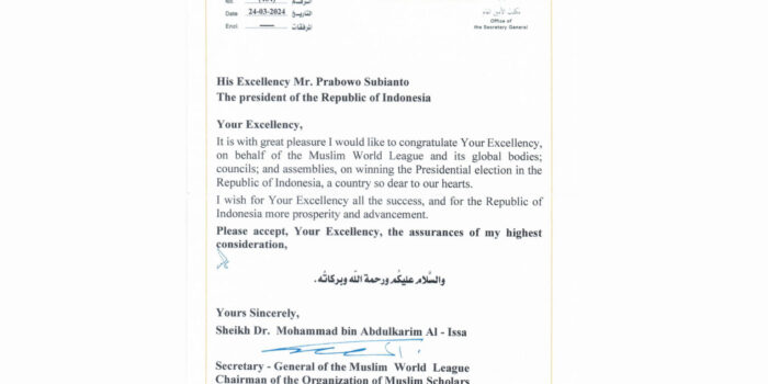 Liga Muslim Dunia Ucapkan Selamat untuk Prabowo Subianto: Semoga Sukses